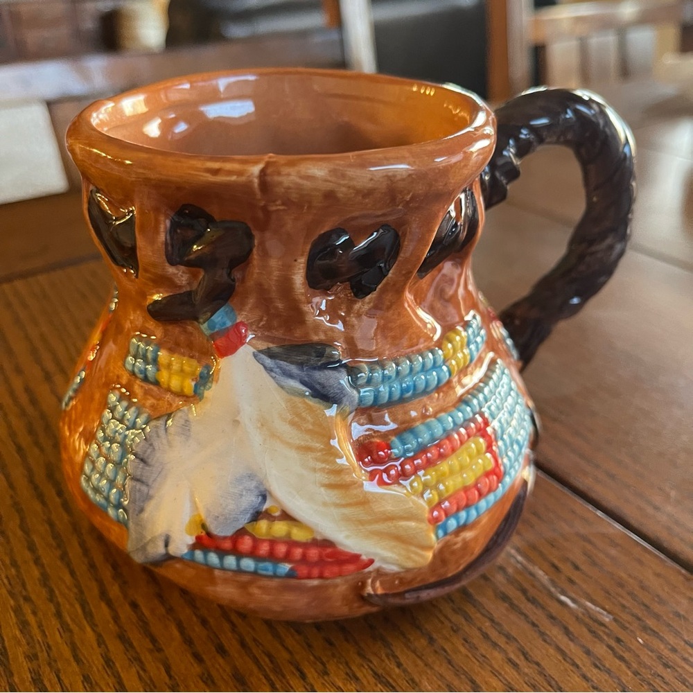 Southwest Indian Pouch Design Black Bear Figure Inside Mug Signed Gaham 2006